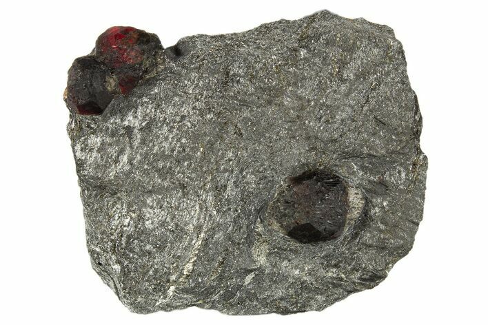 Plate of Three Red Embers Garnets in Graphite - Massachusetts #313617